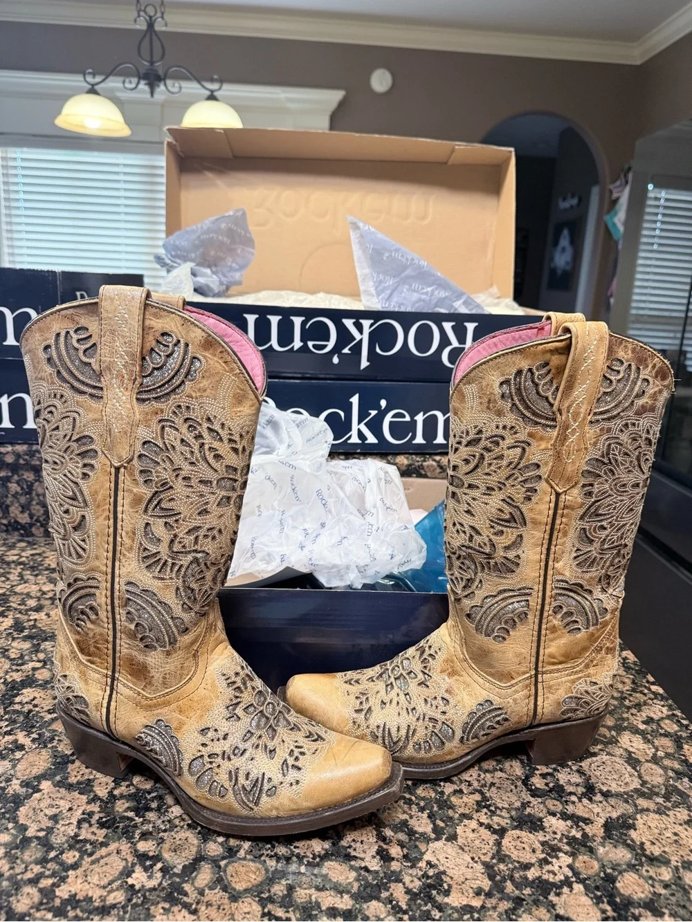 Rustic Tan Western Boots - (Brand)